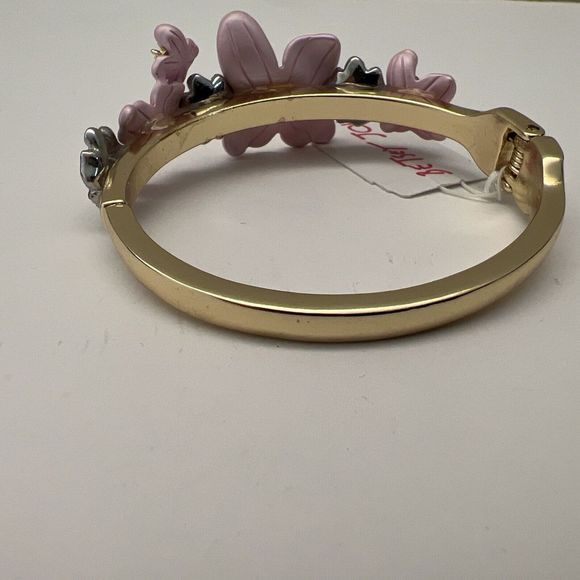 Betsy Johnson Pink Enamel AB Rhinestone Flower Hinge Bangle Bracelet - Picture 7 of 13